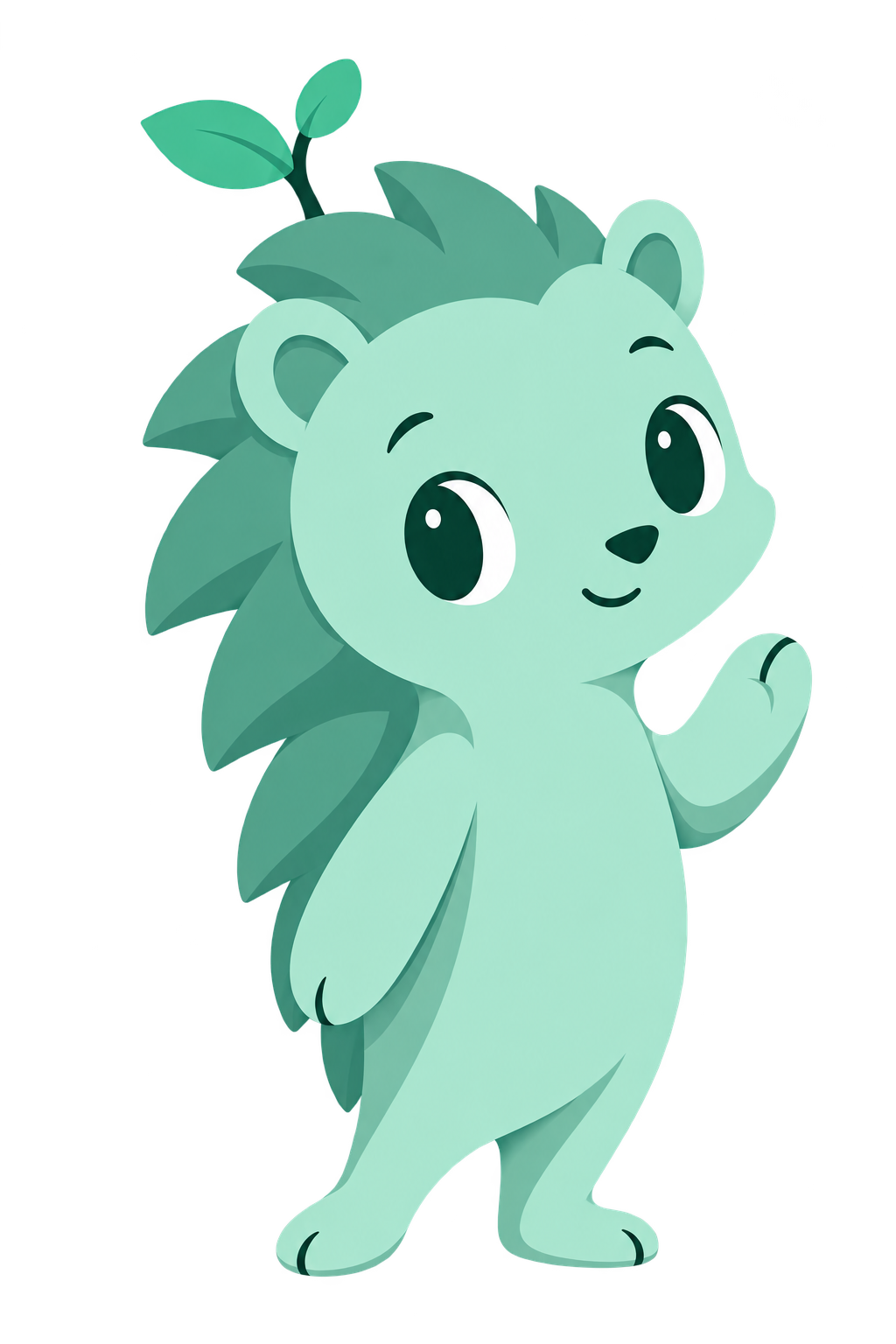 Lewie, a smiling jade hedgehog with a tiny leafy sprout, waving hello